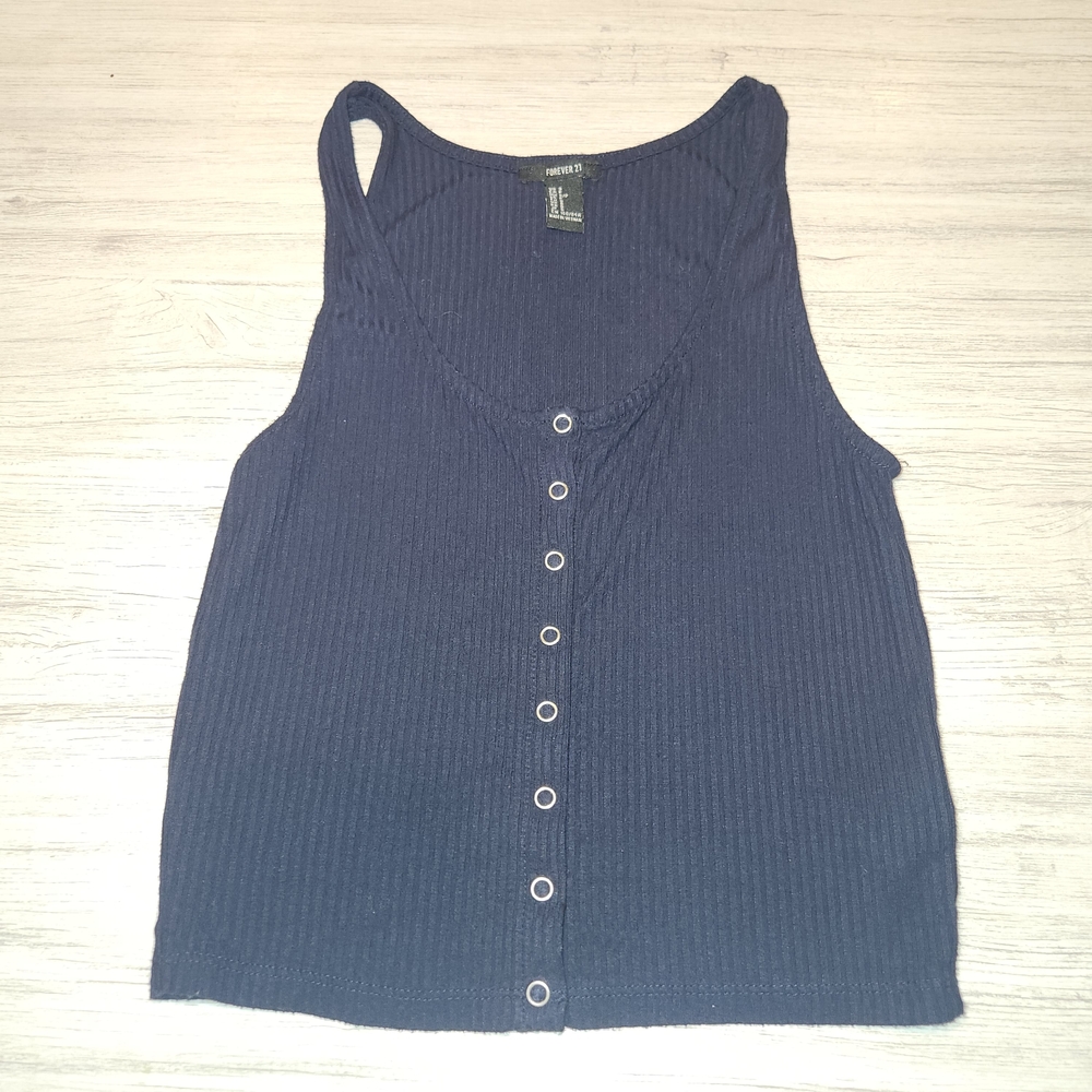 Forever 21 Crop Tank Top Ladies Navy Size Small B1